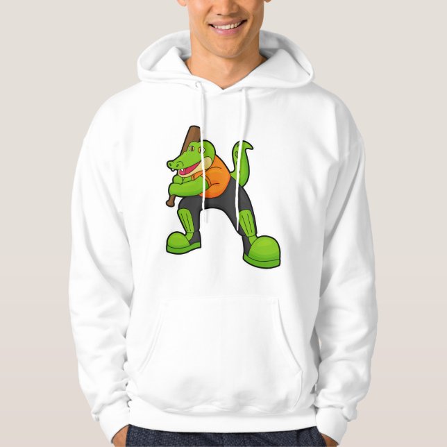 Crocodile at Cricket with Cricket bat Hoodie (Front)