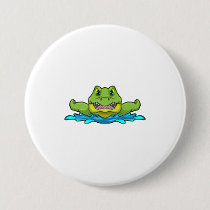Crocodile at Swimming in Water 3 Inch Round Button