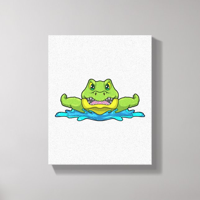 Crocodile at Swimming in Water Canvas Print (Front)