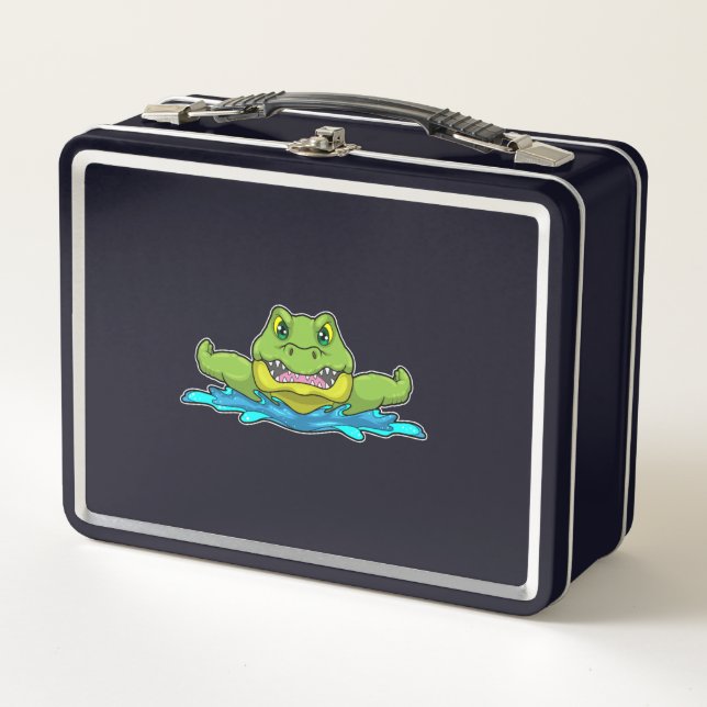 Crocodile at Swimming in Water Metal Lunch Box (Front)