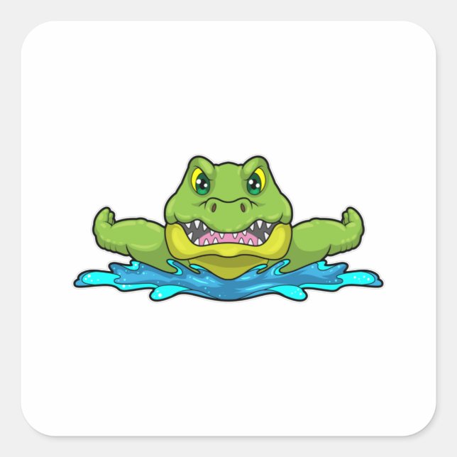 Crocodile at Swimming in Water Square Sticker (Front)