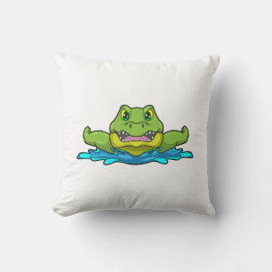 Crocodile at Swimming in Water Throw Pillow