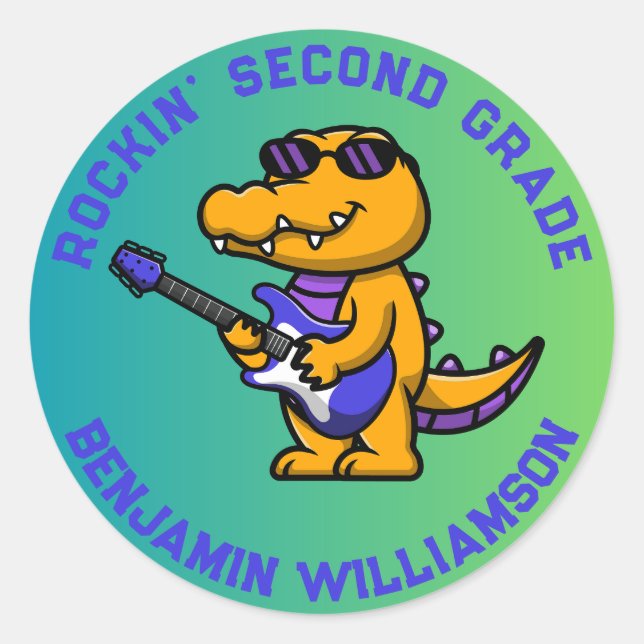 Crocodile Back To School Customized Grade Name Classic Round Sticker (Front)