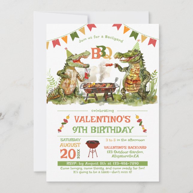 Crocodile BBQ Party Invitation d'anniversaire (Devant)