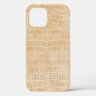 Crocodile Champagne Faux Leather Personalized Name iPhone 12 Case