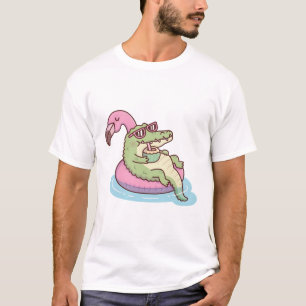 Crocodile Chilling On Flamingo Pool Float T-Shirt