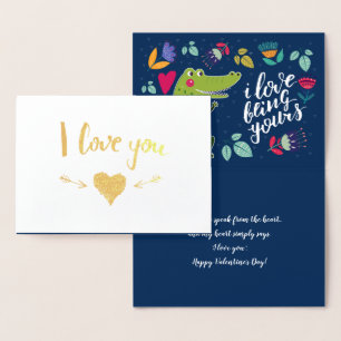 Crocodile drôle Valentine's Day Real Foil Cartes