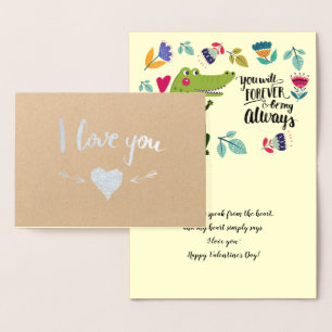 Crocodile drôle Valentine's Day Real Foil Cartes