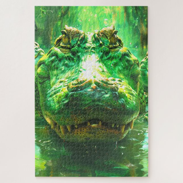 Crocodile Face Striking Green Jungle Portrait Jigsaw Puzzle (Vertical)