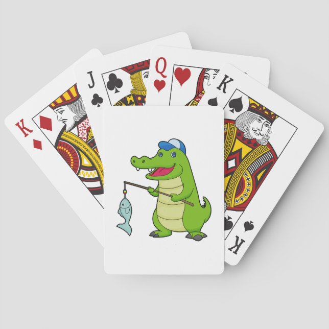 Crocodile Fishing Fisher Finshing rod Playing Cards (Back)