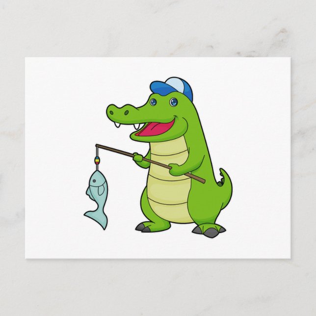 Crocodile Fishing Fisher Finshing rod Postcard (Front)