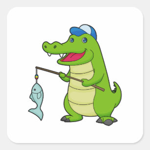 Crocodile Fishing Fisher Finshing rod Square Sticker