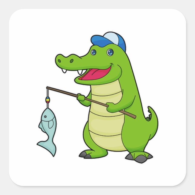 Crocodile Fishing Fisher Finshing rod Square Sticker (Front)