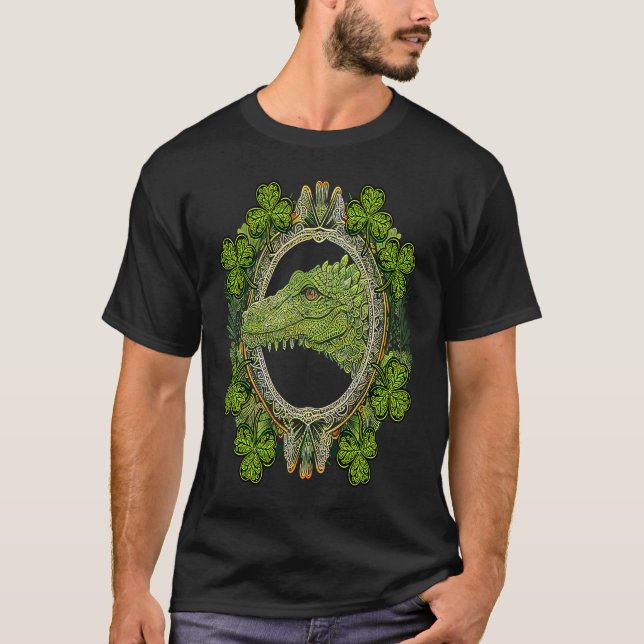 Crocodile Head Mandala Irish Shamrock C St Patrick T-Shirt (Front)