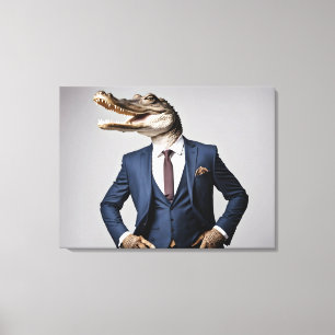 Crocodile in suit canvas print
