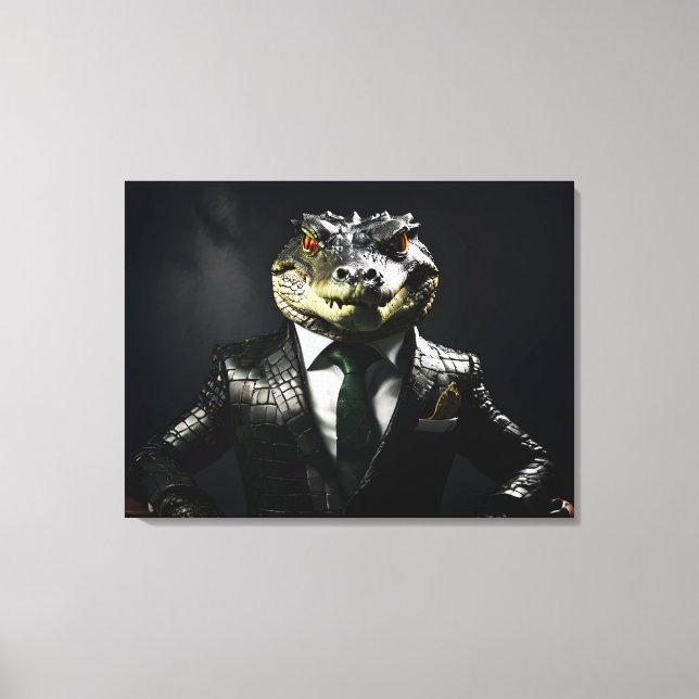 Crocodile in suit canvas print (Front)