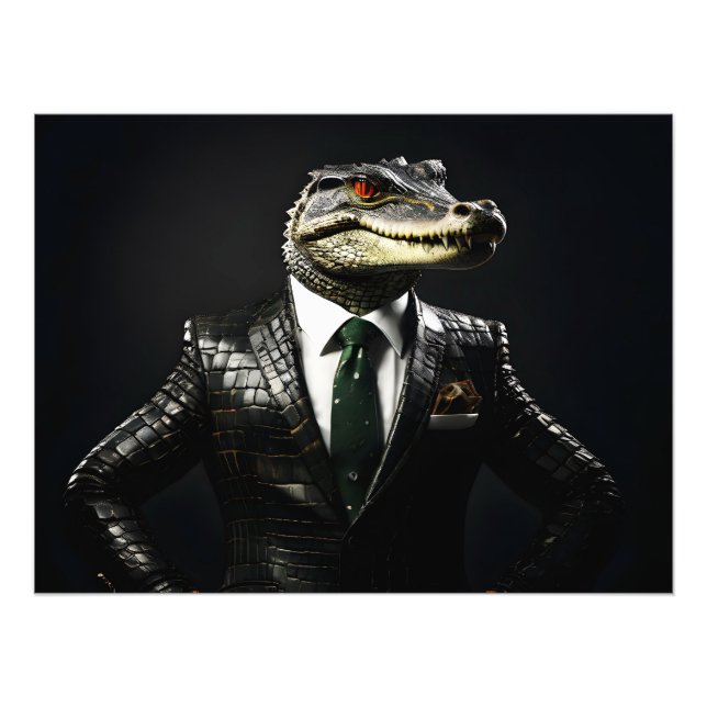 Crocodile in suit photo print (Front)