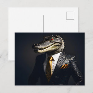 Crocodile in suit postcard