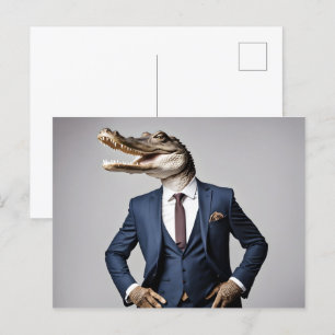 Crocodile in suit postcard