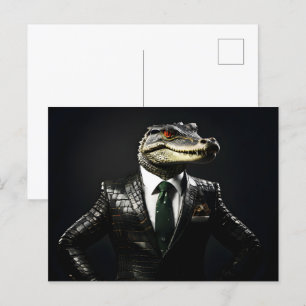 Crocodile in suit postcard