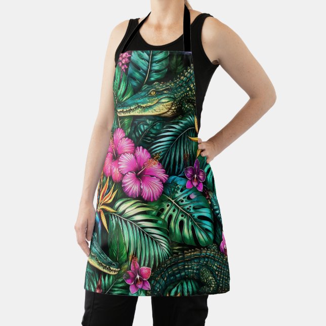 Crocodile Jungle Dreams Seamless Surface Pattern Apron (Insitu)
