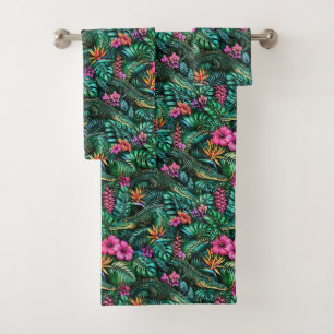 Crocodile Jungle Dreams Seamless Surface Pattern Bath Towel Set