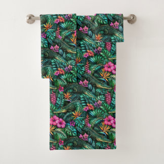 Crocodile Jungle Dreams Seamless Surface Pattern Bath Towel Set