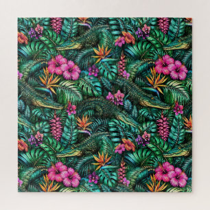 Crocodile Jungle Dreams Seamless Surface Pattern Jigsaw Puzzle