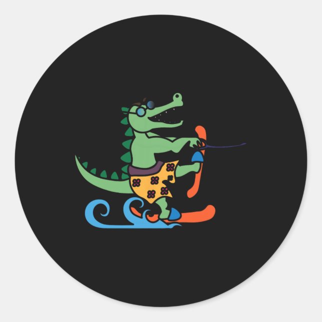 Crocodile Lover Skiing Alligator Reptile Water Ski Classic Round Sticker (Front)