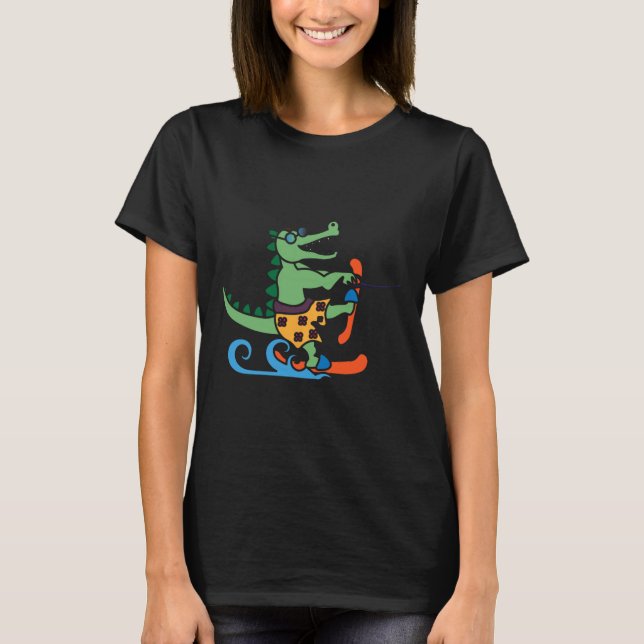 Crocodile Lover Skiing Alligator Reptile Water Ski T-Shirt (Front)