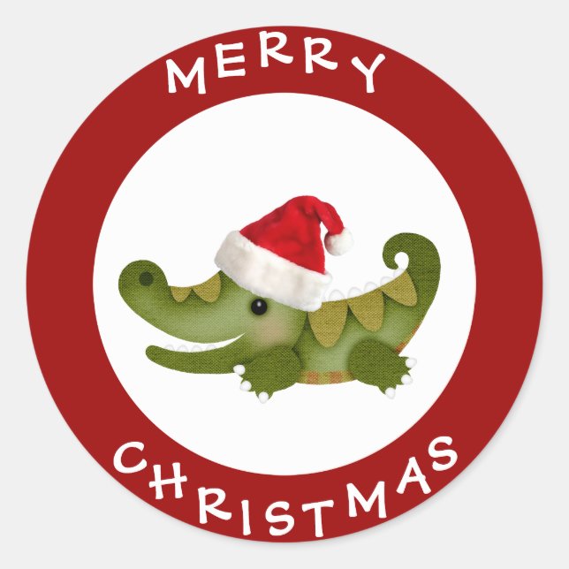 Crocodile mignon dans Santa Hat Stickers Noël roug (Devant)