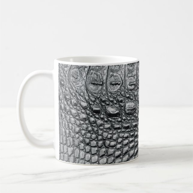 Crocodile Noir: Black Leather Mystique Coffee Mug (Left)