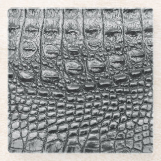 Crocodile Noir: Black Leather Mystique Glass Coaster