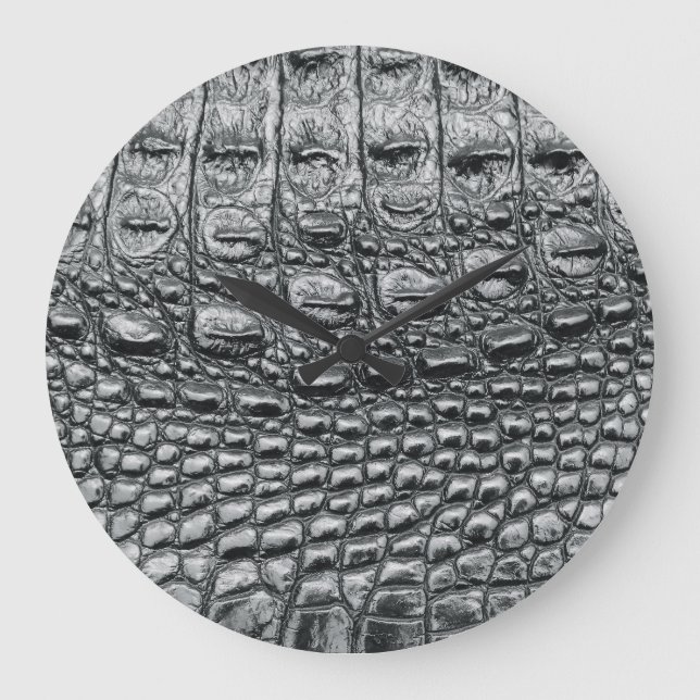 Crocodile Noir: Black Leather Mystique Large Clock (Front)