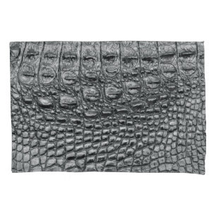 Crocodile Noir: Black Leather Mystique Pillowcase