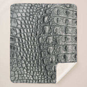 Crocodile Noir: Black Leather Mystique Sherpa Blanket