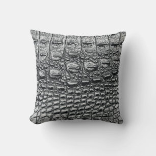 Crocodile Noir: Black Leather Mystique Throw Pillow