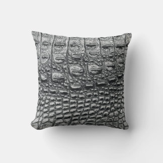 Crocodile Noir: Black Leather Mystique Throw Pillow