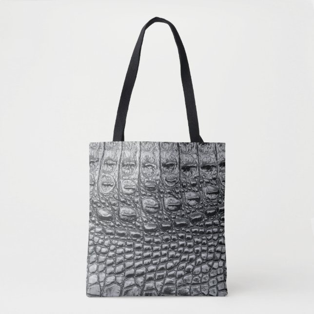 Crocodile Noir: Black Leather Mystique Tote Bag (Front)
