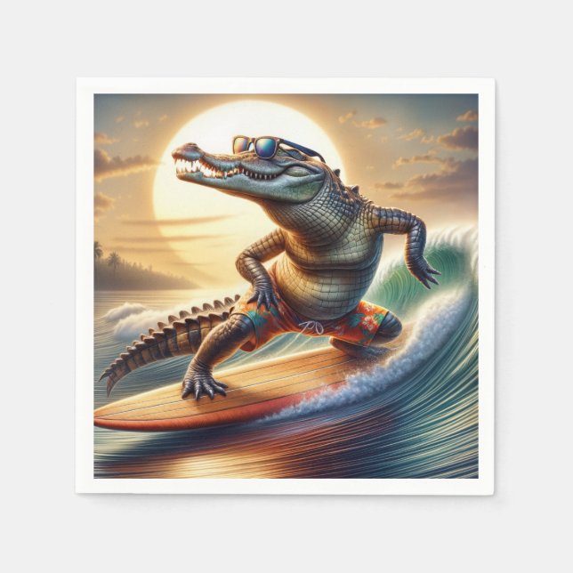 Crocodile On a Surfboard Napkin (Front)