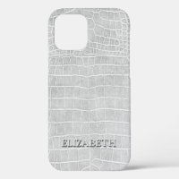 Crocodile Pearl Grey Faux Leather Personalize Name
