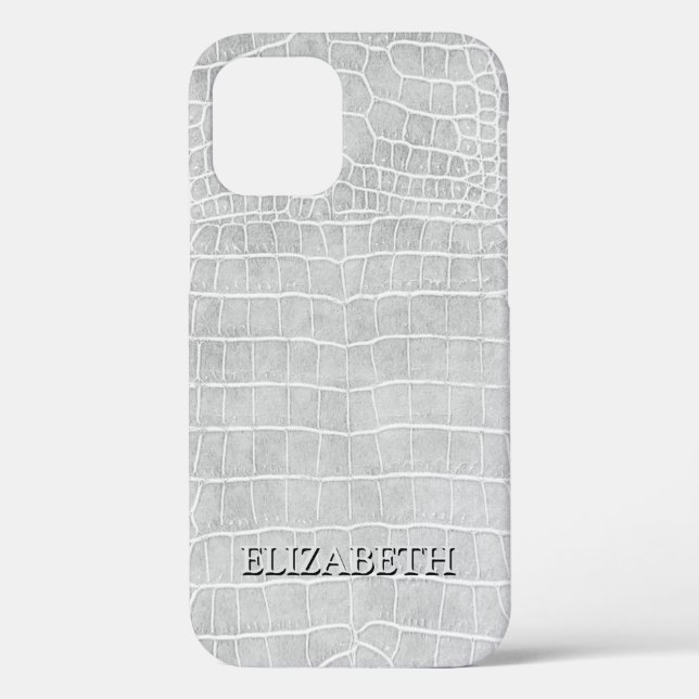 Crocodile Pearl Grey Faux Leather Personalize Name Case-Mate iPhone Case (Back)