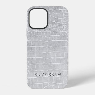 Crocodile Pearl Grey Faux Leather Personalize Name iPhone 12 Case