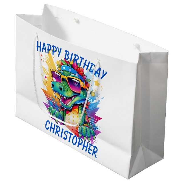 Crocodile Personalized Happy Birthday Large Gift Bag (Front Angled)