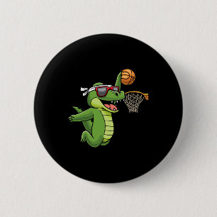 Crocodile Playing Basketball Alligator Basketball  2 Inch Round Button