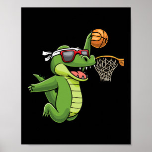 Crocodile Playing Bysketbyll Alligator Bysketbyll  Poster