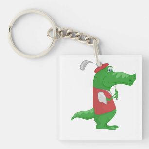Crocodile Playing Golf Keychain