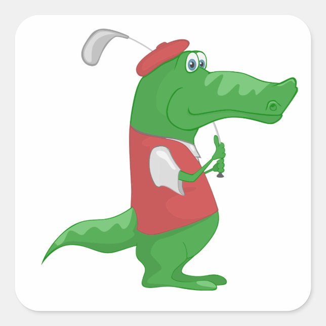 Crocodile Playing Golf Square Sticker (Front)
