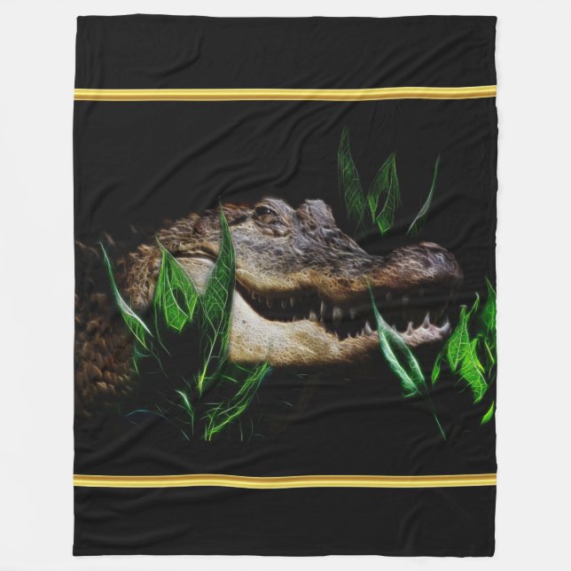 Crocodile predator, head with gold foil texture fleece blanket (Front)