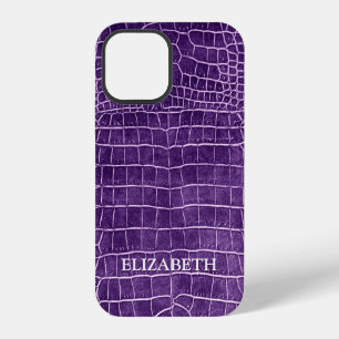 Crocodile Purple Faux Leather Personalized Name iPhone 12 Case